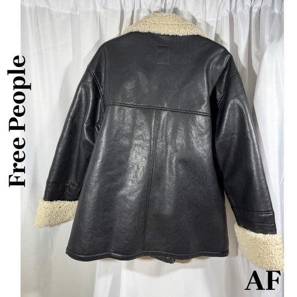 Free People Kaja Vegan Leather Black and Cream Teddy Jacket XL New - Picture 9 of 10